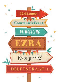 Uitnodiging Communiefeest Lentefeest Wegwijzers Kaartje Go