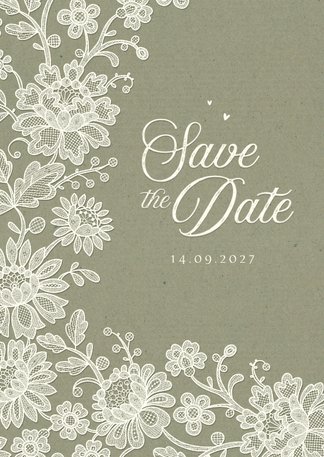 Menukaart Bruiloft Vintage Kraft Kant Bloemen Kaartje2go