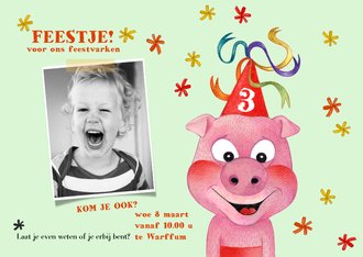 Kinderfeestje Vrolijk Feestvarken Kaartje2go