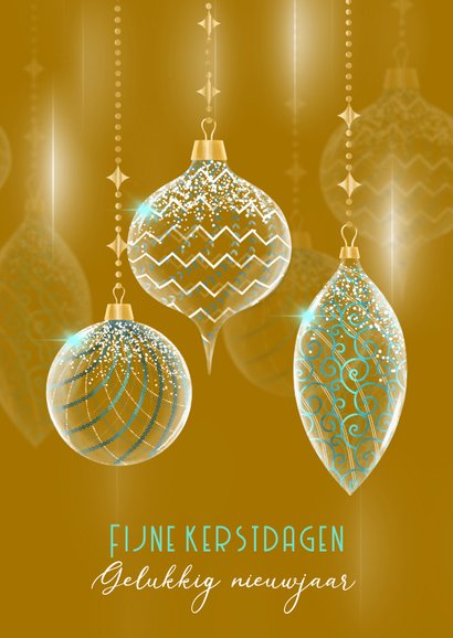 Kerstkaart Glazen Kerstballen Op Oker Kaartje Go