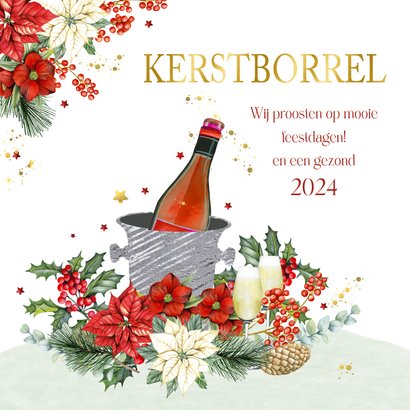 Kerstkaart Kerstborrel Champagne Botanische Kaartje Go