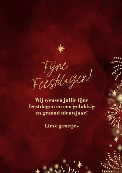 Kerstkaart Rood Met Foto Vuurwerk En Kaartje Go