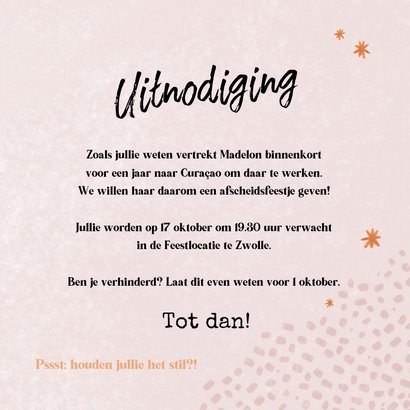 Uitnodiging Afscheidsborrel Roze Confetti Wijn Kaartje2go