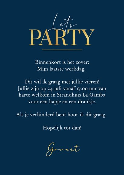 Uitnodiging Typografisch Party Pensioen Goud Kaartje Go