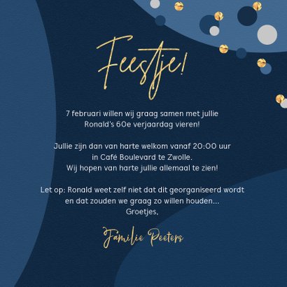 Uitnodiging Verjaardagsfeest Goud Confetti Kaartje2go