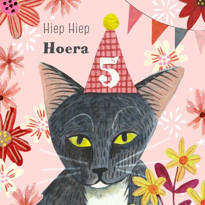 Verjaardagskaart Poes Bloemen Kaartje2go