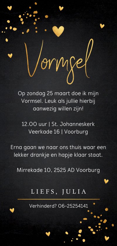 Vormsel Uitnodiging Goudlook Confetti Kaartje2go