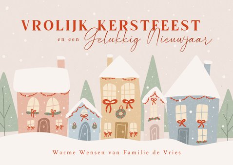 Kerstkaart Met Huisjes In De Sneeuw In Zachte Kaartje Go