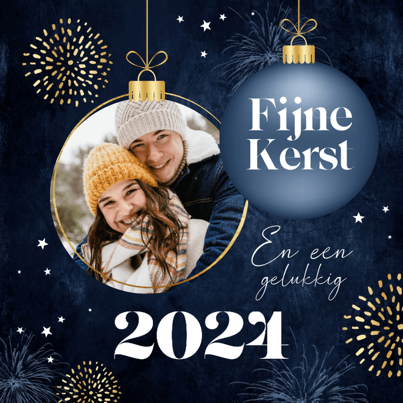 Kerstkaart Chique Fijne Kerst Goud Kerstbal Kaartje2go