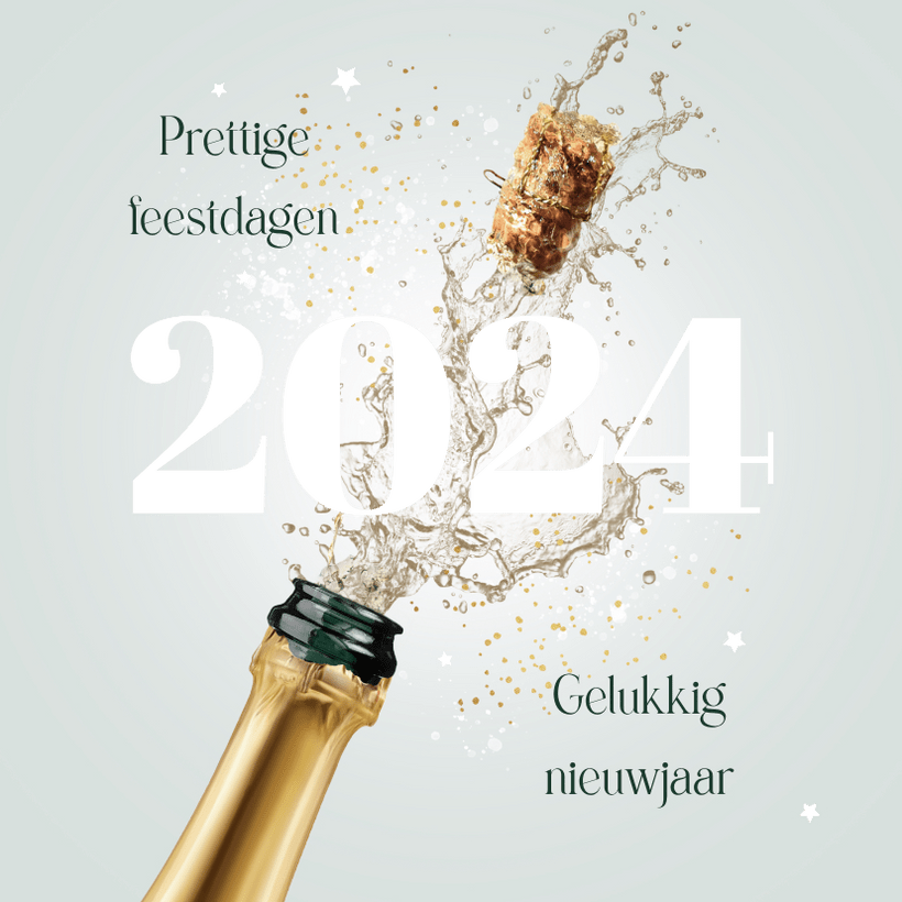 Nieuwjaarskaart Champagne 2024 Sterretjes Goud Kaartje2go