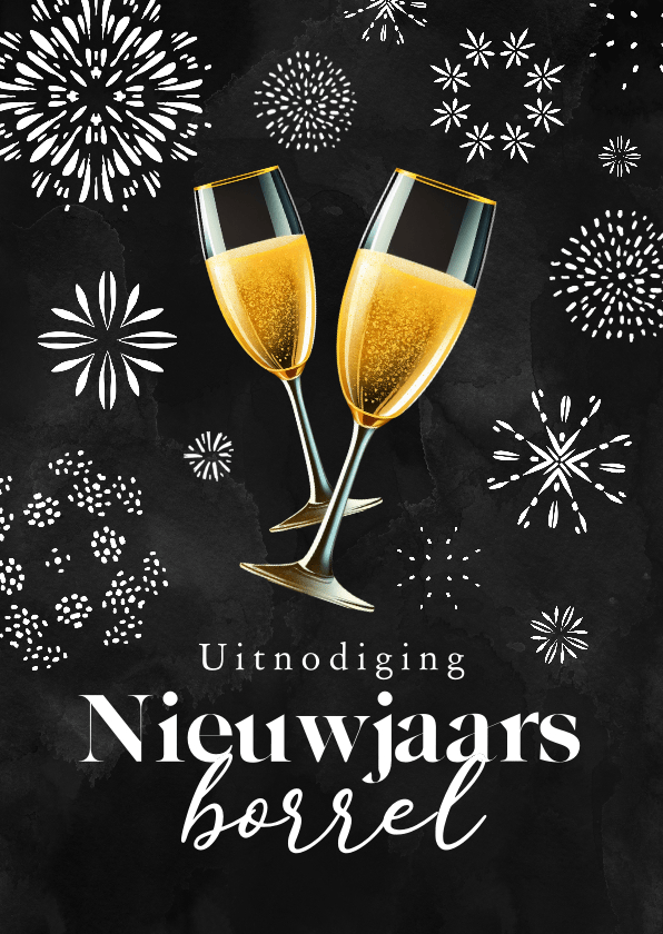 Uitnodiging Nieuwjaarsborrel Champagne Vuurwerk Kaartje2go