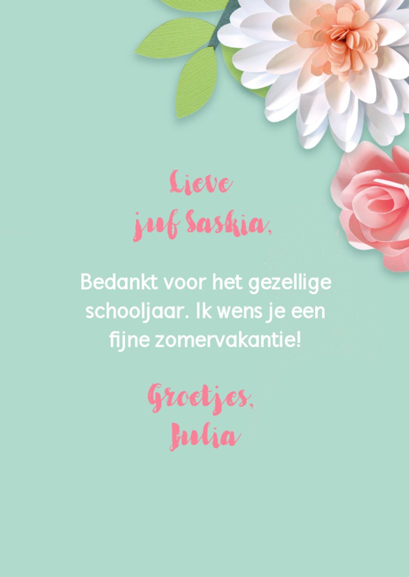 Bedankkaartje Met Bloemen Juf Bedankkaartjes Kaartje Go