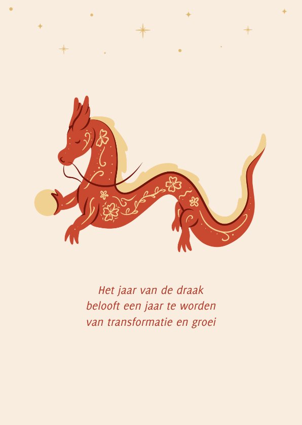 Chinese Nieuwjaarskaartje Met Draak En Sterren Kaartje Go