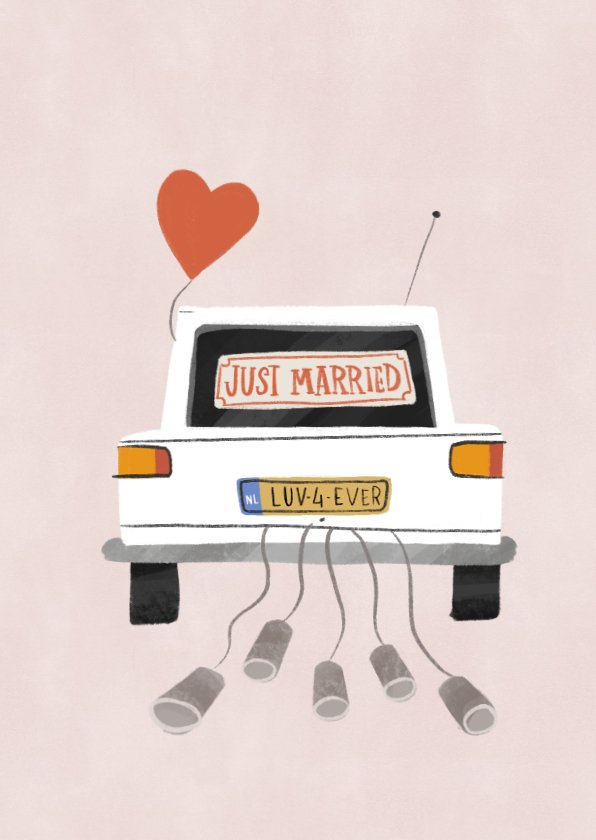 Felicitatiekaart Huwelijk Just Married Auto Kaartje2go