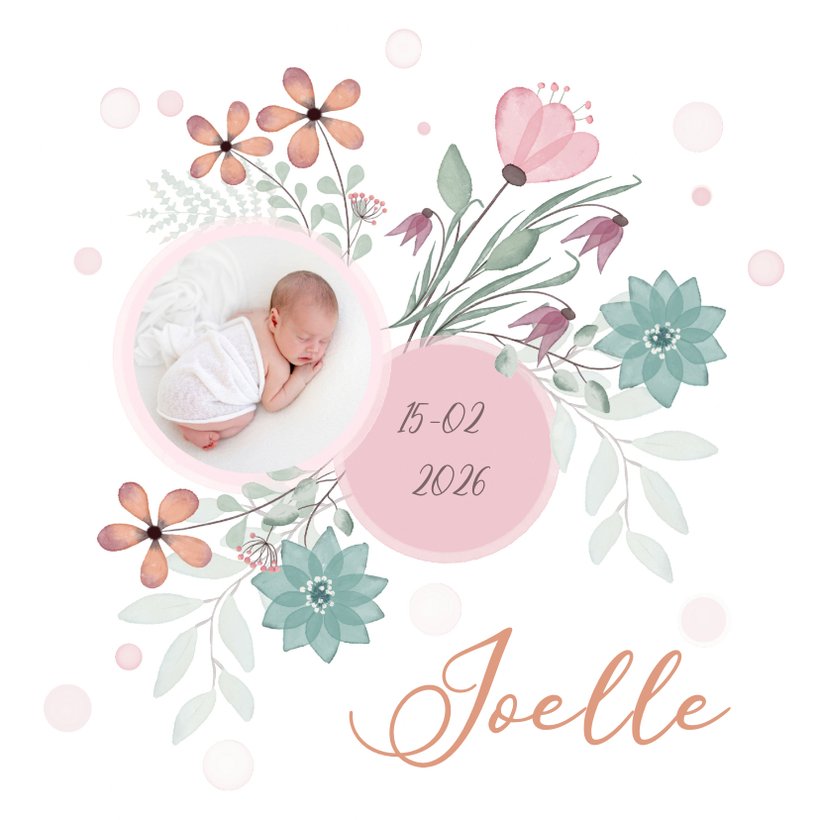 Geboortekaart Bloemen En Cirkel Voor Babyfoto Kaartje Go