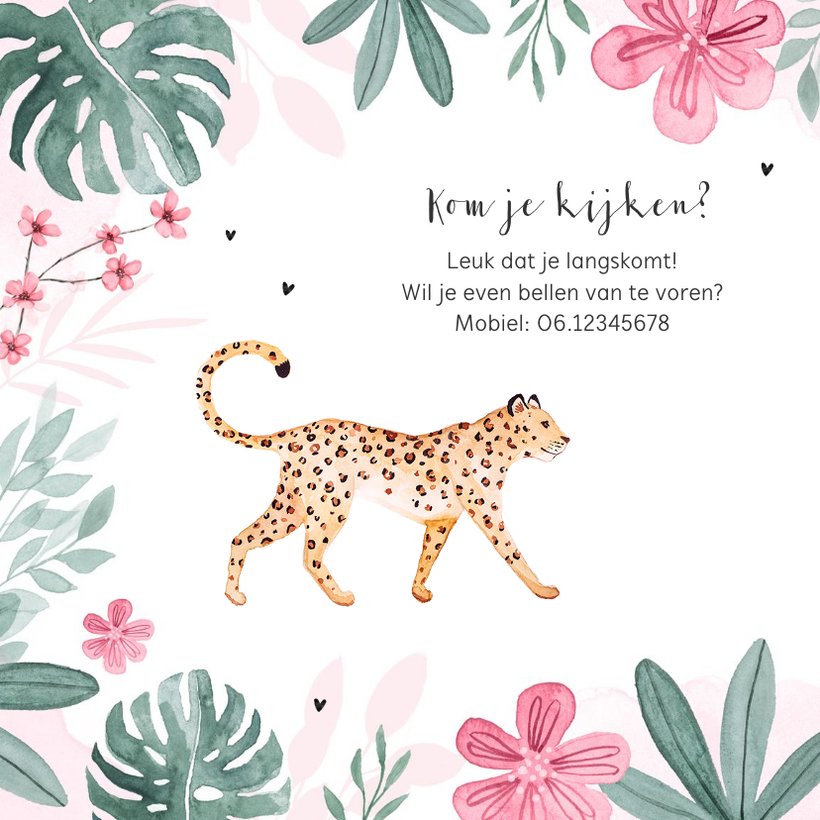 Geboortekaartje Meisje Panter Luipaard Jungle Kaartje Go