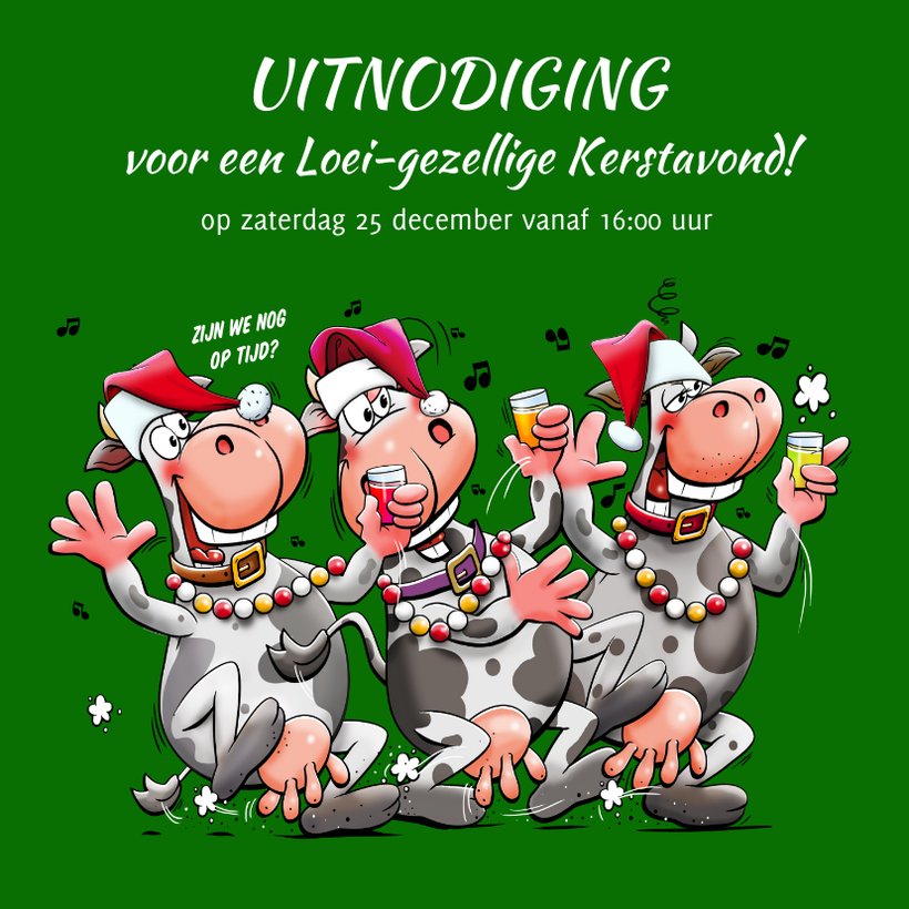 Grappige Kerstkaart Met Feestende Koeien Met Kaartje2go