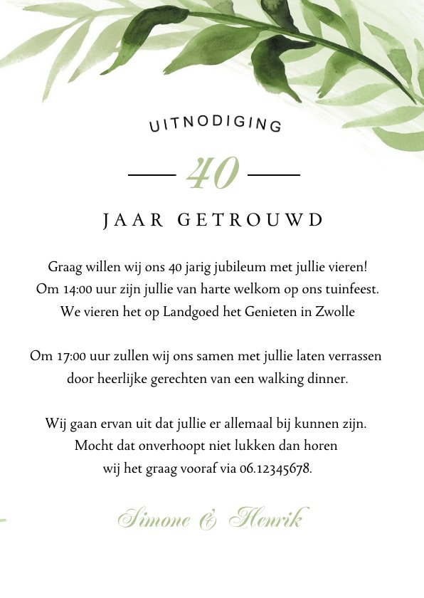 Jubileum Uitnodiging Klassiek Bladeren Kaartje Go