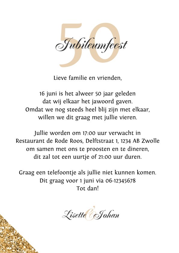 Jubileumfeest Uitnodiging Fotocollage Goud Kaartje2go