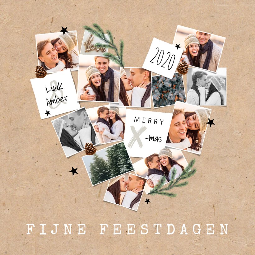 Kerstkaart Fotocollage Hartje Kraft Liefde Kaartje2go