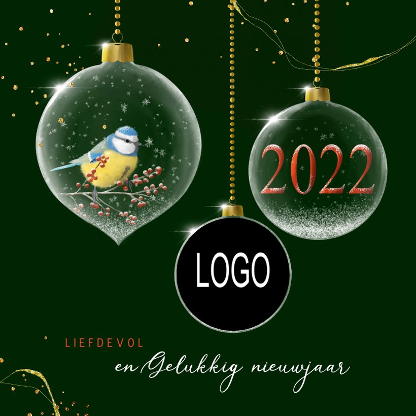 Kerstkaart Zakelijk Glazen Kerstballen Met Logo Kaartje Go