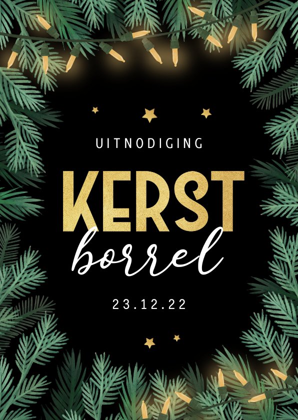 Kerstkaart Zakelijk Kerstborrel Kerstlampjes Kaartje Go