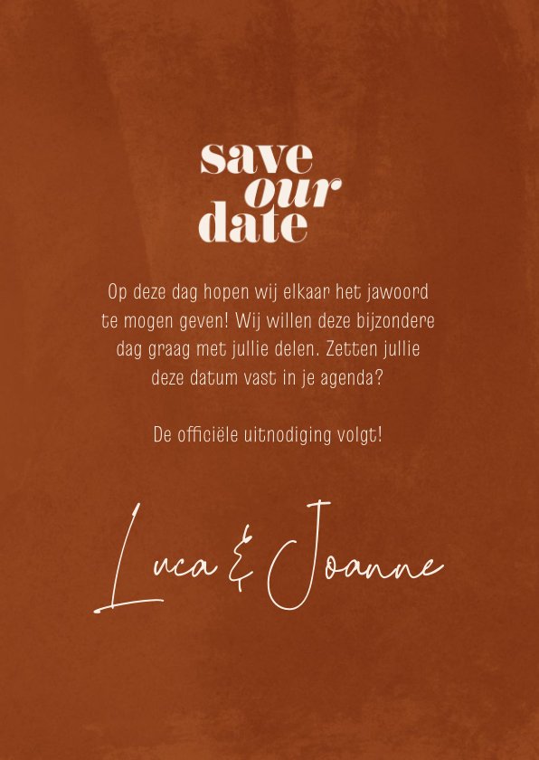 Minimalistische Save The Date Roestbruin Met Kaartje Go