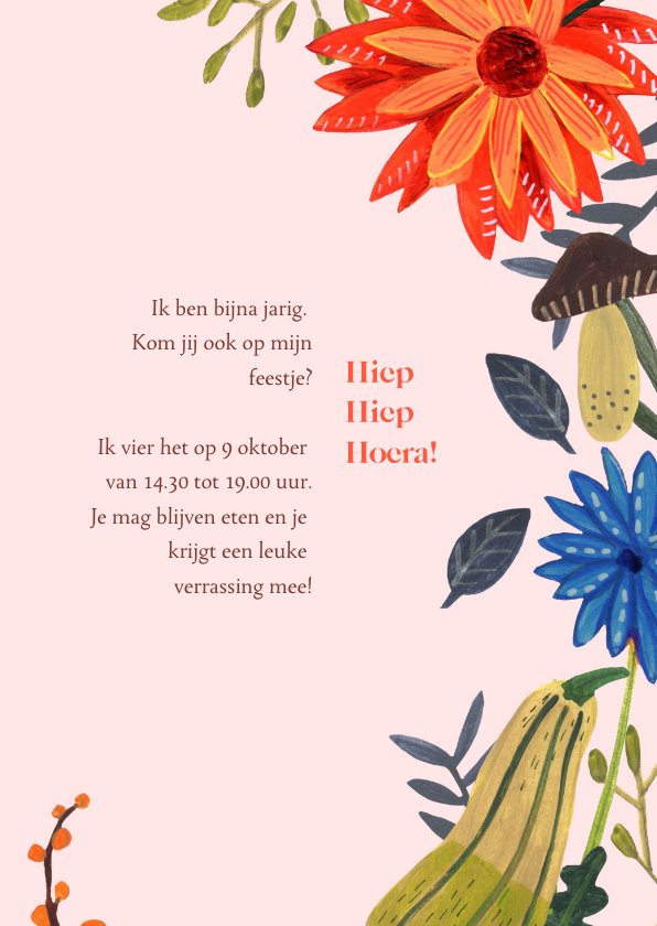 Uitnodiging Kinderfeestje Trendy Herfst Bloemen Kaartje Go