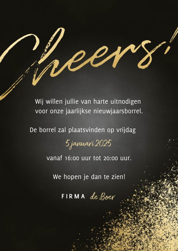 Uitnodiging Nieuwjaarsborrel Gouden Spetters Kaartje Go