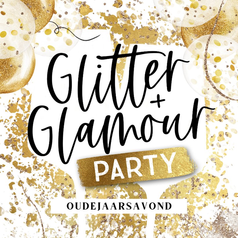 Uitnodiging Oudejaarsavond Glitter Glamour Kaartje Go