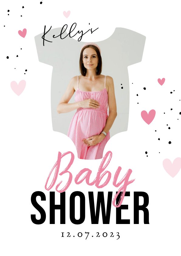 Uitnodiging Roze Babyshower Rompertje Foto Kaartje Go