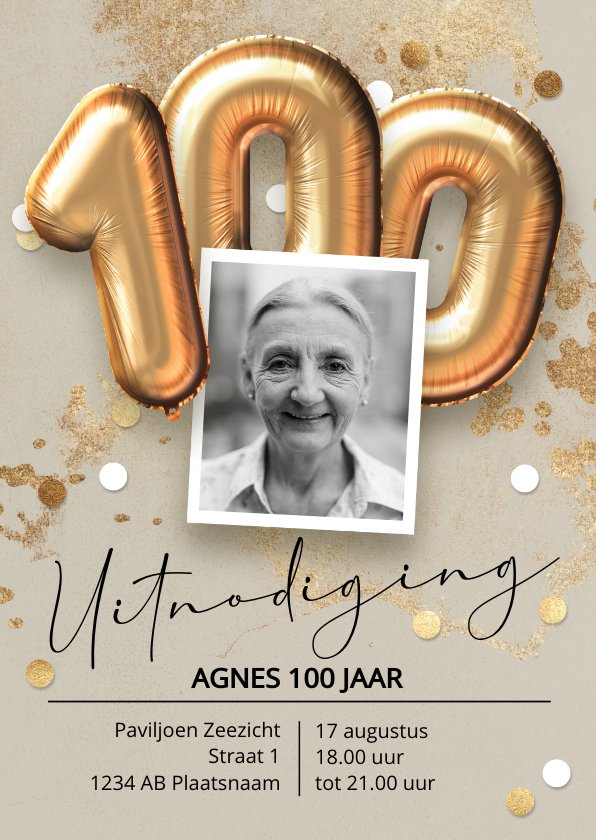 Verjaardag Uitnodiging 100 Jaar Foto Ballonnen Kaartje2go