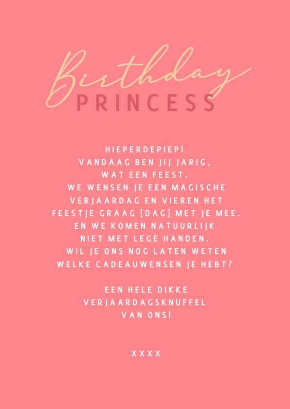 Verjaardagskaart Birthday Princess Sterren Kaartje Go