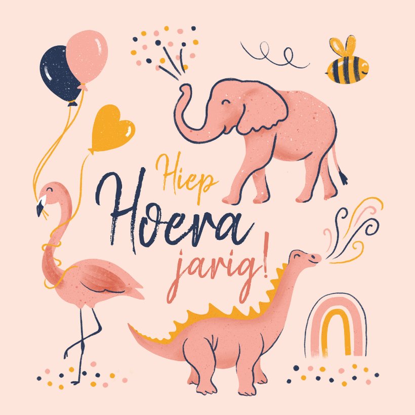 Verjaardagskaart Dino Flamingo Olifant Kaartje Go