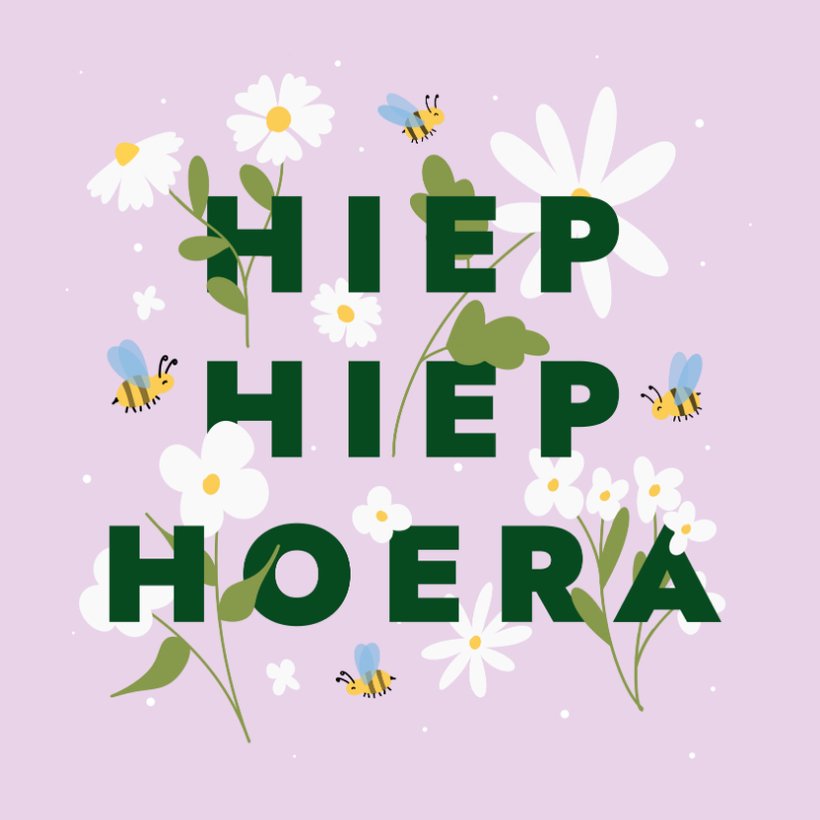 Verjaardagskaart Lila Met Bloemen En Bijen Hiep Kaartje2go