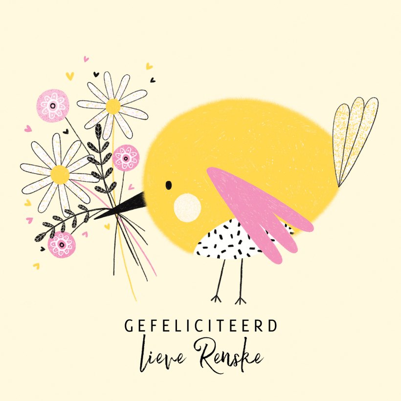 Verjaardagskaart Vogel Bloemen Geel Kaartje Go