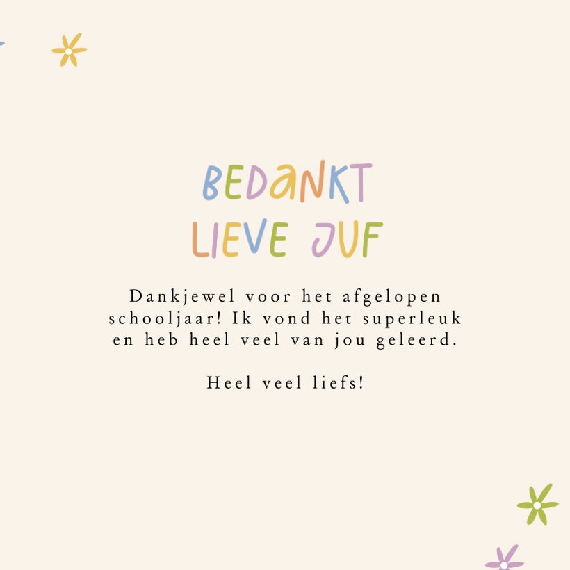 Vrolijk Bedankkaartje Bedankt Lieve Juf Kleine Kaartje2go