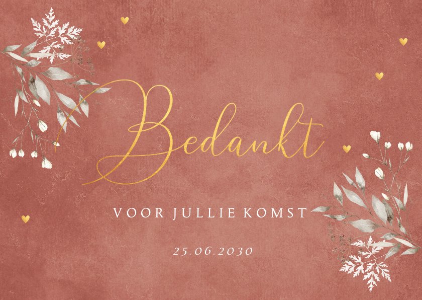 Bedankkaart Huwelijk Terracotta Floral Kaartje2go