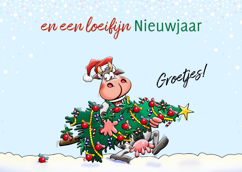 Grappige Leuke Kerstkaart Met Koe En Kerstbomen Kaartje2go