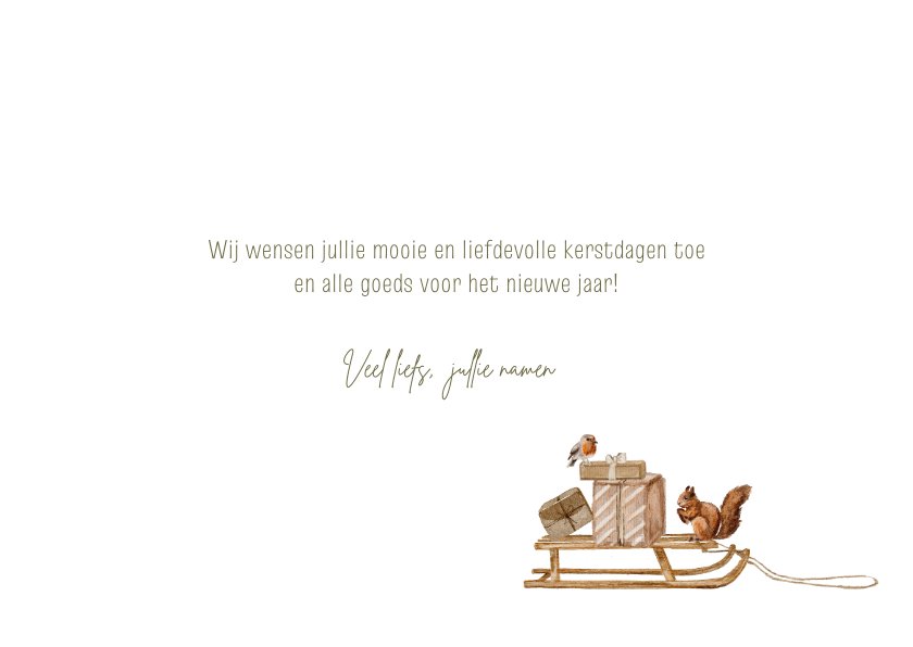 Kerstkaart Illustratie Jongetje Met Slee En Kaartje Go