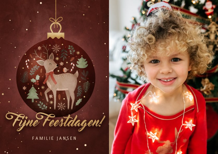 Kerstkaart Met Foto En Kerstbal Met Vrolijke Kaartje Go