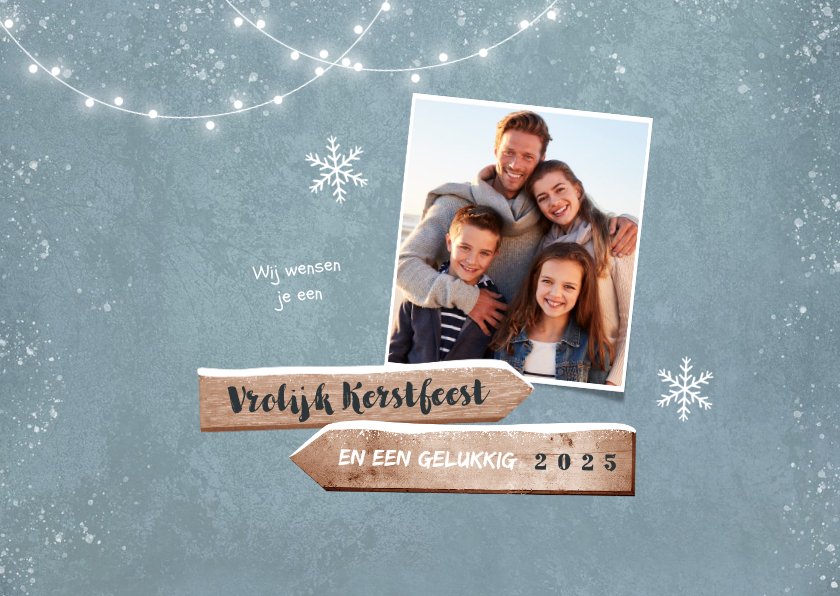 Kerstkaart Wegwijzers Winter Hout Sneeuw Foto Kaartje Go