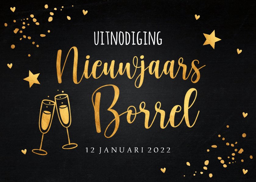 Nieuwjaarsborrel Uitnodiging Confetti Goudlook Kaartje Go