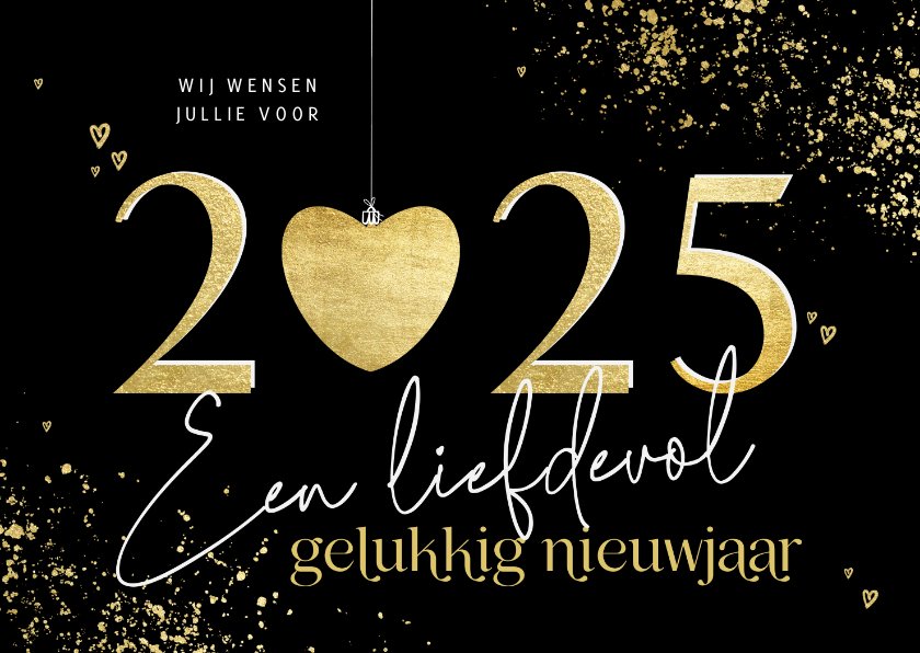 Nieuwjaarskaart Gouden Met Hart Liefdevol Kaartje Go