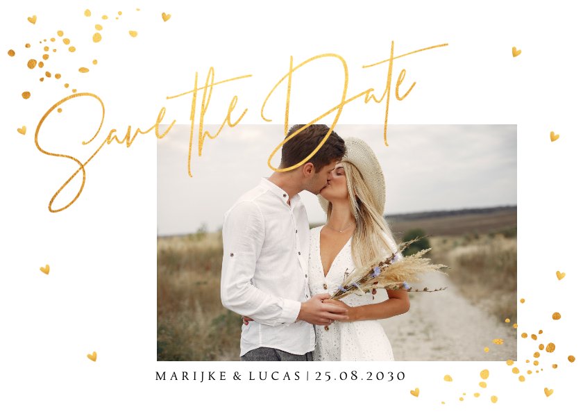 Save The Date Kaart Wit Foto Confetti Goudlook Kaartje Go