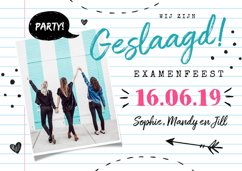 Uitnodiging Geslaagd Examenfeest Schrift Doodle Kaartje2go