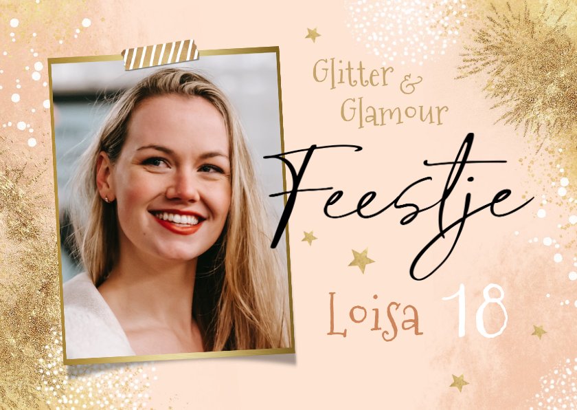 Uitnodiging Verjaardag Feestje Glitter Glamour Kaartje2go