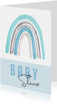 Babyshower uitnodiging | Regenboog waterverf blauw
