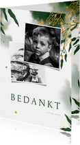 Bedankkaart communie met groene waterverf en gouden bladeren