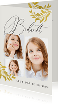 Bedankkaart communie stijlvol goud bladeren verf fotocollage